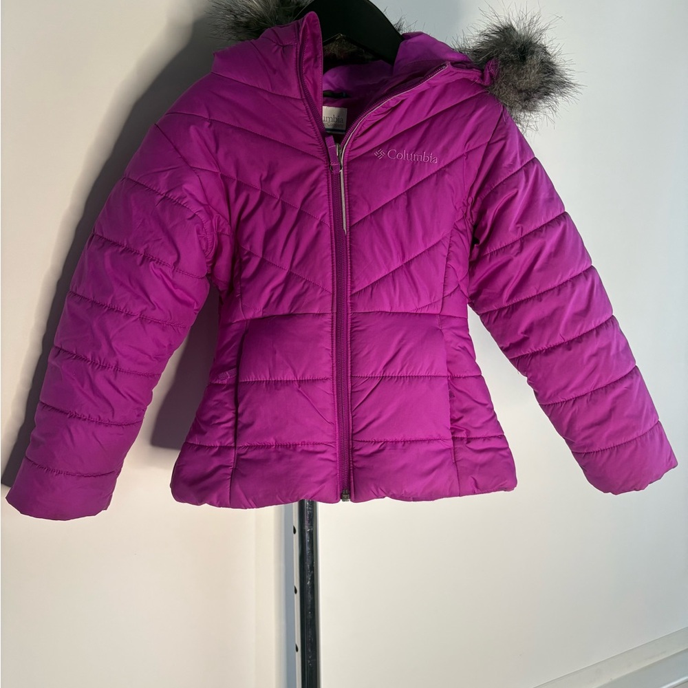 Columbia Girls Puffer Winter Jacket – Magenta Purple Faux Fur Hood XXS (4/5)